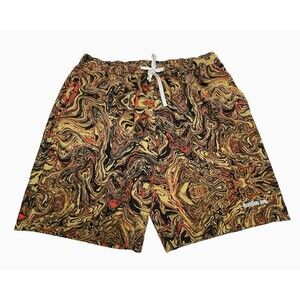 Bamboo Ave. Men's Shorts Brown Red Swirl Pockets Drawstring Elastic Size XL